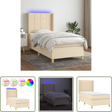 Materasso a molle -  Letto a Molle con Materasso e LED Crema 80x200 cm in Tessuto
