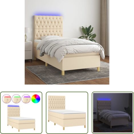 Materasso a molle -  Letto a Molle con Materasso e LED Crema 90x200 cm in Tessuto
