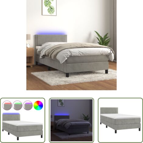 Materasso a molle -  Letto a Molle con Materasso e LED Grigio Chiaro 80x200 cm Velluto