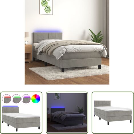 Materasso a molle -  Letto a Molle con Materasso e LED Grigio Chiaro 90x200 cm Velluto