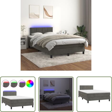 Materasso a molle -  Letto a Molle con Materasso e LED Grigio Scuro 120x200 cm