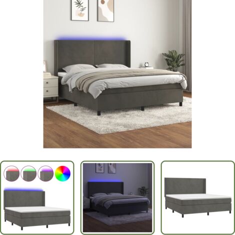 Materasso a molle - Letto a Molle con Materasso e LED Grigio Scuro 180x200 cm