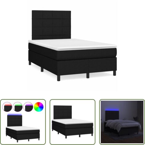 Materasso a molle -  Letto a Molle con Materasso e LED Nero 120x190 cm in Tessuto