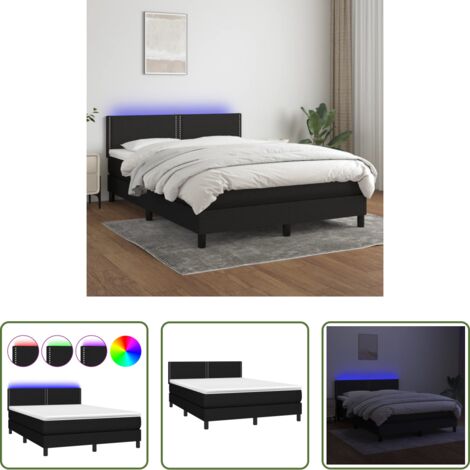 Materasso a molle -  Letto a Molle con Materasso e LED Nero 140x190 cm in Tessuto