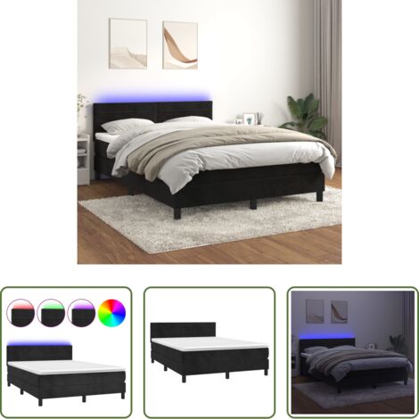 Materasso a molle -  Letto a Molle con Materasso e LED Nero 140x190 cm in Velluto