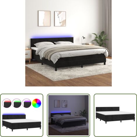 Materasso a molle -  Letto a Molle con Materasso e LED Nero 180x200 cm in Velluto