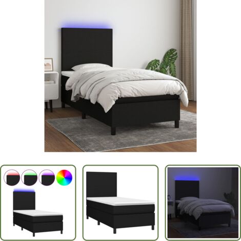 Materasso a molle -  Letto a Molle con Materasso e LED Nero 80x200 cm in Tessuto