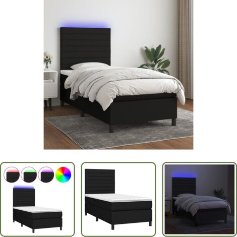 Materasso a molle - Letto a Molle con Materasso e LED Nero 80x200 cm in Tessuto