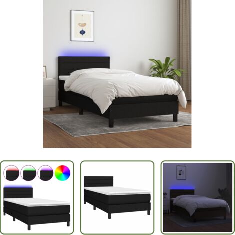 Materasso a molle -  Letto a Molle con Materasso e LED Nero 80x200 cm in Tessuto