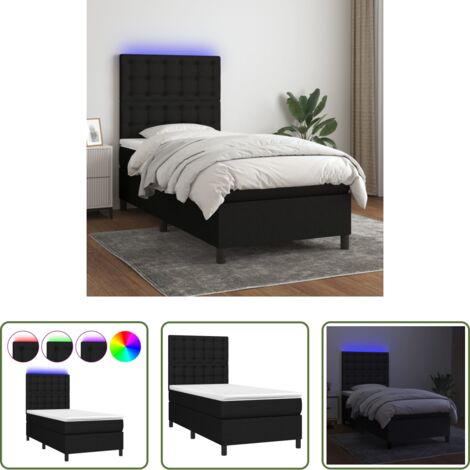 Materasso a molle -  Letto a Molle con Materasso e LED Nero 80x200 cm in Tessuto