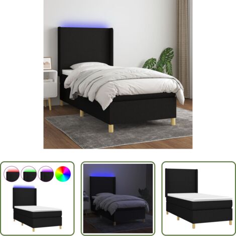 Materasso a molle - Letto a Molle con Materasso e LED Nero 90x190 cm in Tessuto