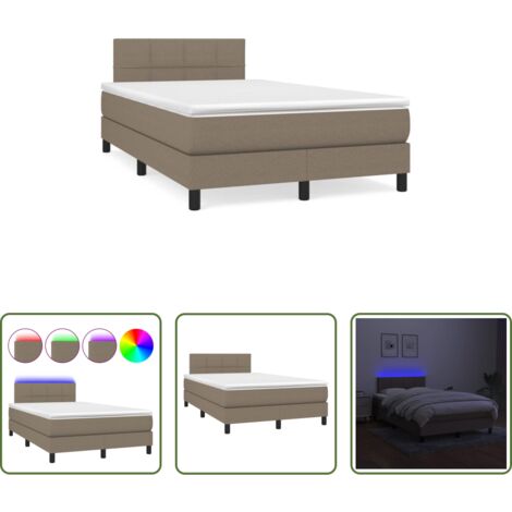 Materasso a molle -  Letto a Molle con Materasso e LED Tortora 120x190 cm in Tessuto