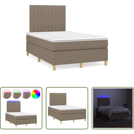 Materasso a molle -  Letto a Molle con Materasso e LED Tortora 120x190 cm in Tessuto