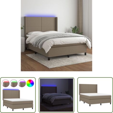 Materasso a molle - Letto a Molle con Materasso e LED Tortora 140x200 cm in Tessuto