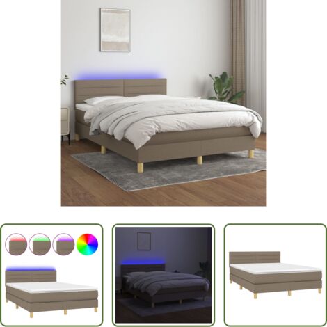 Materasso a molle -  Letto a Molle con Materasso e LED Tortora 140x200 cm in Tessuto