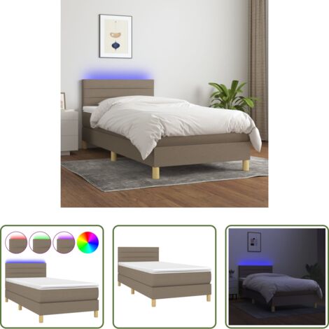Materasso a molle -  Letto a Molle con Materasso e LED Tortora 80x200 cm in Tessuto