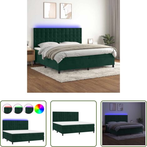 Materasso a molle -  Letto a Molle con Materasso e LED Verde Scuro 200x200cm Velluto