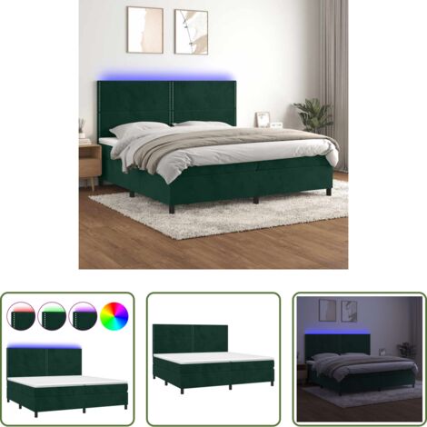 Materasso a molle -  Letto a Molle con Materasso e LED Verde Scuro 200x200cm Velluto