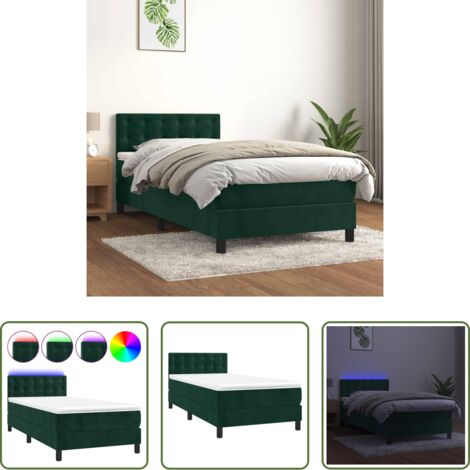 Materasso a molle -  Letto a Molle con Materasso e LED Verde Scuro 90x200cm Velluto