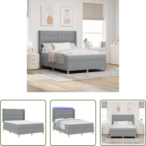 Materasso a molle -  Letto a molle con materasso Grigio chiaro 140 x 190 cm Tessuto
