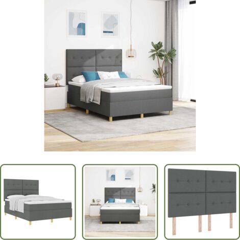 Materasso a molle -  Letto a molle con materasso Grigio scuro 140 x 190 cm Tessuto