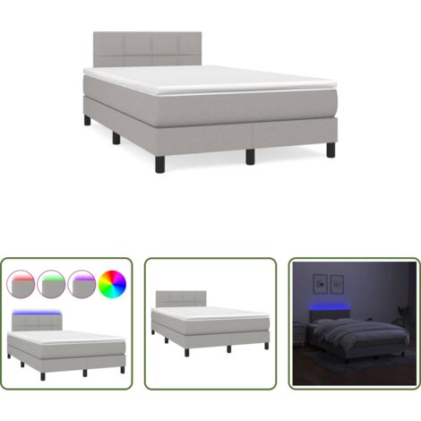 Materasso a molle -  Letto a Molle Materasso e LED Grigio Chiaro 120x190 cm Tessuto