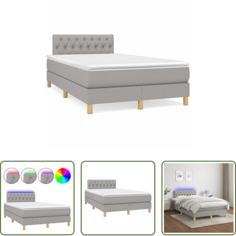 Materasso a molle -  Letto a Molle Materasso e LED Grigio Chiaro 120x190 cm Tessuto