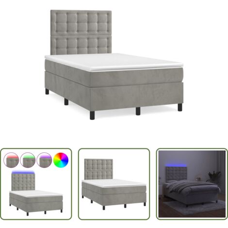 Materasso a molle -  Letto a Molle Materasso e LED Grigio Chiaro 120x190 cm Velluto