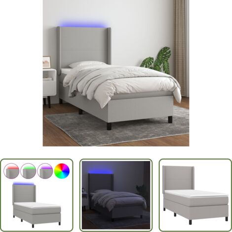 Materasso a molle -  Letto a Molle Materasso e LED Grigio Chiaro 80x200 cm Tessuto