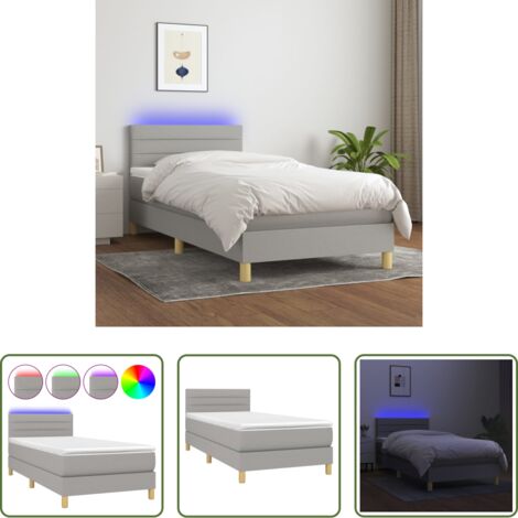 Materasso a molle -  Letto a Molle Materasso e LED Grigio Chiaro 80x200 cm Tessuto