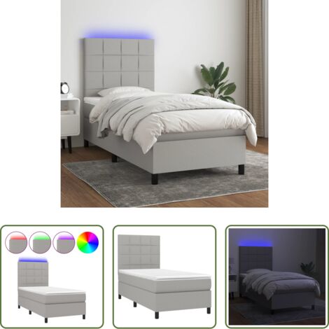 Materasso a molle -  Letto a Molle Materasso e LED Grigio Chiaro 80x200 cm Tessuto