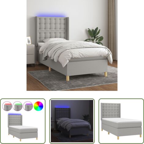 Materasso a molle - Letto a Molle Materasso e LED Grigio Chiaro 90x200 cm Tessuto