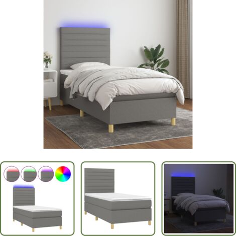 Materasso a molle -  Letto a Molle Materasso e LED Grigio Scuro 80x200 cm in Tessuto