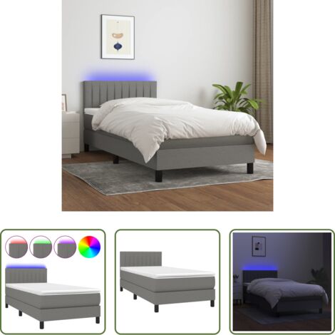 Materasso a molle -  Letto a Molle Materasso e LED Grigio Scuro 80x200 cm in Tessuto
