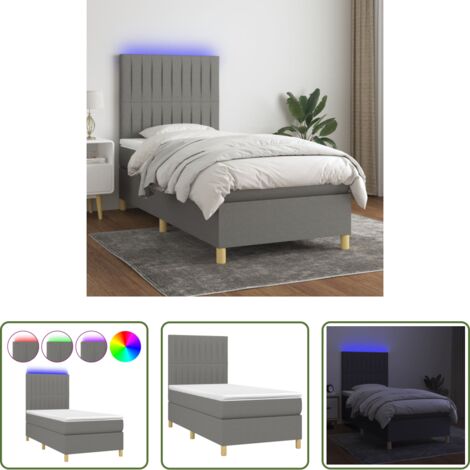 Materasso a molle -  Letto a Molle Materasso e LED Grigio Scuro 80x200 cm in Tessuto