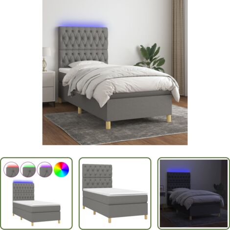 Materasso a molle -  Letto a Molle Materasso e LED Grigio Scuro 80x200 cm in Tessuto