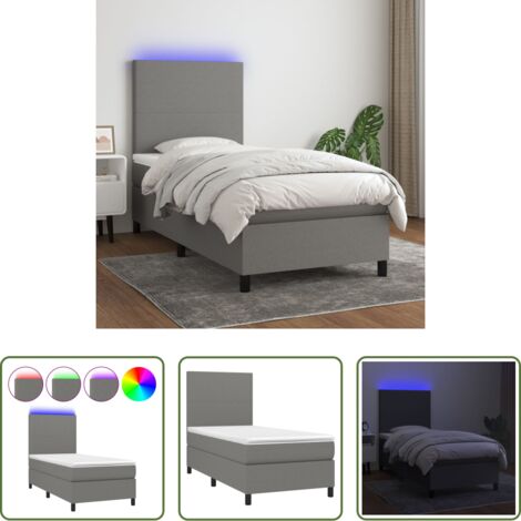 Materasso a molle -  Letto a Molle Materasso e LED Grigio Scuro 80x200 cm in Tessuto