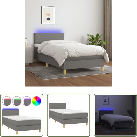 Materasso a molle -  Letto a Molle Materasso e LED Grigio Scuro 80x200 cm in Tessuto