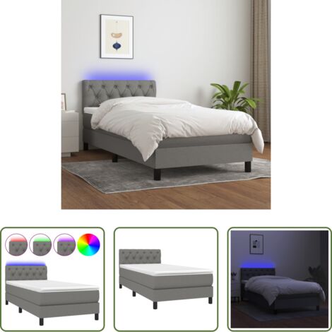 Materasso a molle -  Letto a Molle Materasso e LED Grigio Scuro 80x200 cm in Tessuto