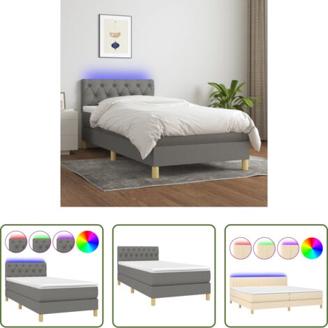Materasso a molle -  Letto a Molle Materasso e LED Grigio Scuro 80x200 cm in Tessuto