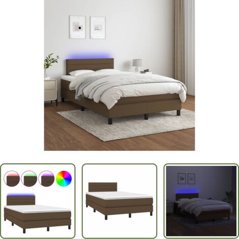 Materasso a molle -  Letto a Molle Materasso e LED Marrone Scuro 120x200 cm Tessuto