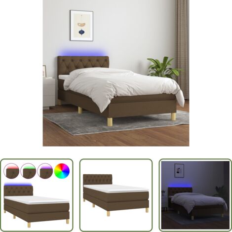 Materasso a molle -  Letto a Molle Materasso e LED Marrone Scuro 80x200cm in Tessuto