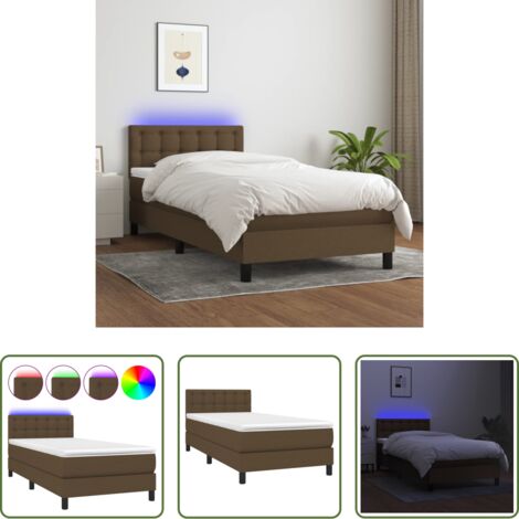Materasso a molle -  Letto a Molle Materasso e LED Marrone Scuro 80x200cm in Tessuto