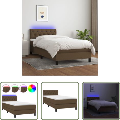 Materasso a molle -  Letto a Molle Materasso e LED Marrone Scuro 80x200cm in Tessuto