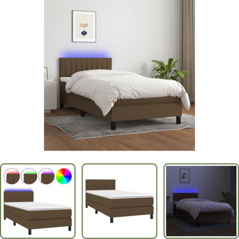 Materasso a molle -  Letto a Molle Materasso e LED Marrone Scuro 80x200cm in Tessuto