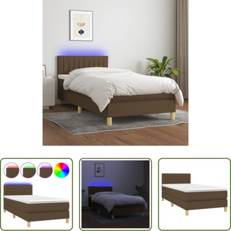 Materasso a molle -  Letto a Molle Materasso e LED Marrone Scuro 80x200cm in Tessuto