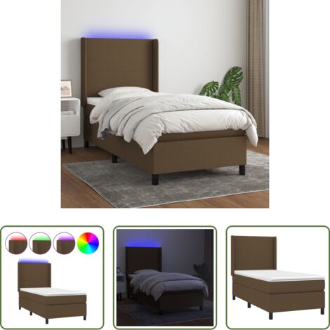 Materasso a molle -  Letto a Molle Materasso e LED Marrone Scuro 80x200cm in Tessuto
