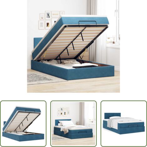 Materasso a molle -  Pouf Letto con Materasso Blu Scuro 120x190 cm Velluto