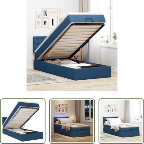 Materasso a molle -  Pouf Letto con Materasso e LED Blu 100x200 cm in Tessuto