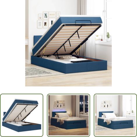 Materasso a molle -  Pouf Letto con Materasso e LED Blu 120x200 cm in Tessuto